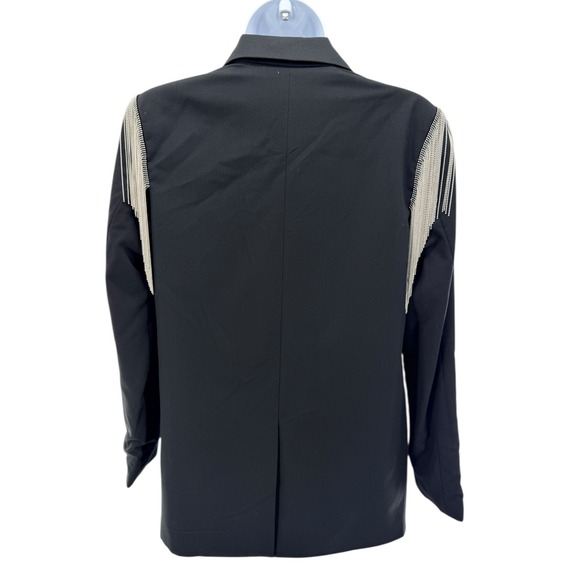 Black Fringe Shoulder Blazer Small Western Glam Rodeo Rocker Cowgirl Jacket NWOT - Picture 3 of 7